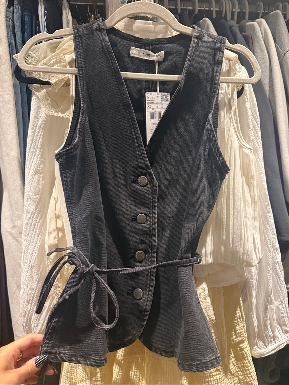 Mango Black Denim Tie-Waist Vest